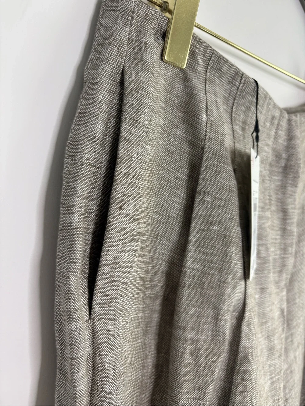 NWT ZARA 100% Linen Pleated Wide-leg Dress Pants Gray Minimalist